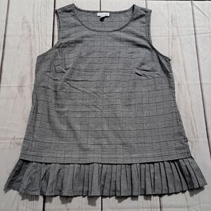 J.Jill Scoop Neck Plaid Ruffle Pleated Hem Sleeveless Blouse Size Small